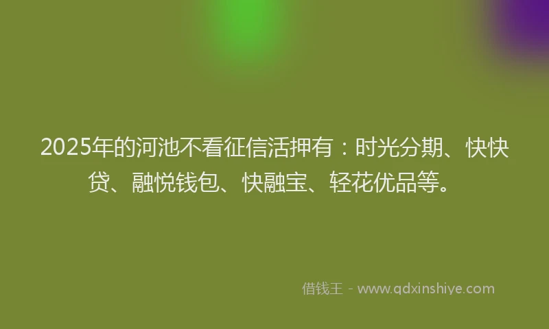 2025年的河池不看征信活押有：时光分期、快快贷、融悦钱包、快融宝、轻花优品等。
