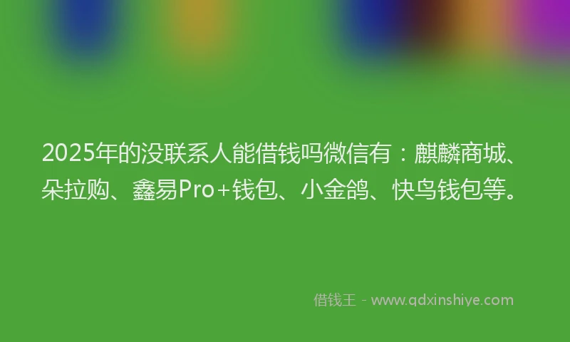 2025年的没联系人能借钱吗微信有：麒麟商城、朵拉购、鑫易Pro+钱包、小金鸽、快鸟钱包等。