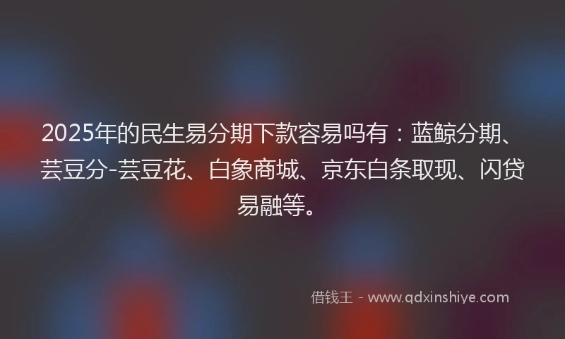 2025年的民生易分期下款容易吗有：蓝鲸分期、芸豆分-芸豆花、白象商城、京东白条取现、闪贷易融等。