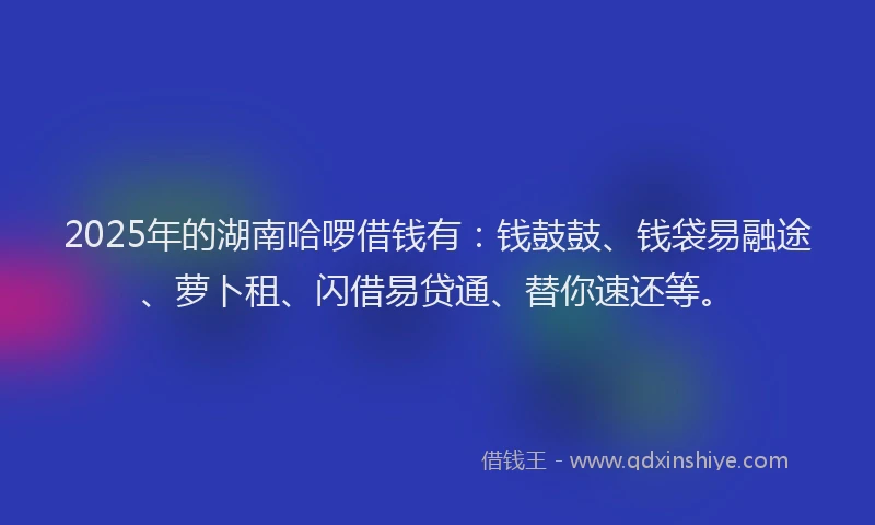 2025年的湖南哈啰借钱有：钱鼓鼓、钱袋易融途、萝卜租、闪借易贷通、替你速还等。
