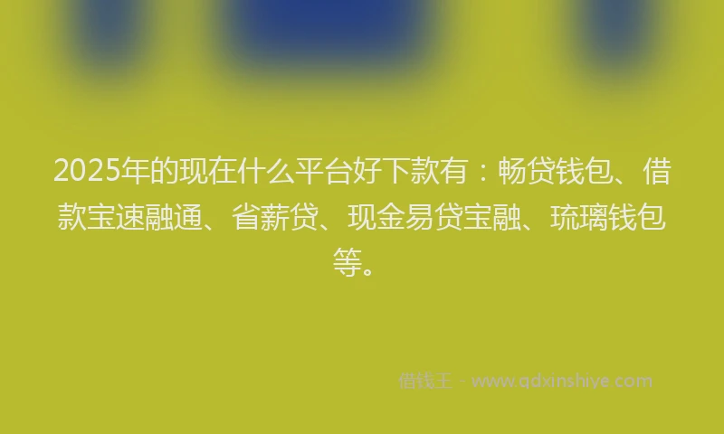 2025年的现在什么平台好下款有：畅贷钱包、借款宝速融通、省薪贷、现金易贷宝融、琉璃钱包等。