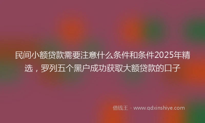 民间小额贷款需要注意什么条件和条件2025年精选，罗列五个黑户成功获取大额贷款的口子