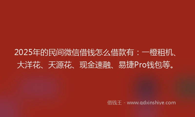 2025年的民间微信借钱怎么借款有：一橙租机、大洋花、天源花、现金速融、易捷Pro钱包等。