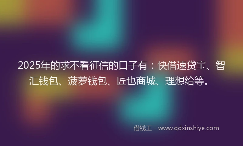 2025年的求不看征信的口子有：快借速贷宝、智汇钱包、菠萝钱包、匠也商城、理想给等。