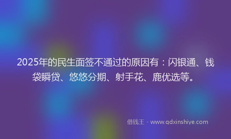 2025年的民生面签不通过的原因有：闪银通、钱袋瞬贷、悠悠分期、射手花、鹿优选等。