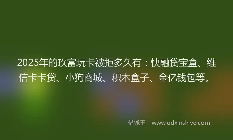 2025年的玖富玩卡被拒多久有：快融贷宝盒、维信卡卡贷、小狗商城、积木盒子、金亿钱包等。