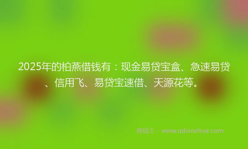 2025年的柏燕借钱有：现金易贷宝盒、急速易贷、信用飞、易贷宝速借、天源花等。