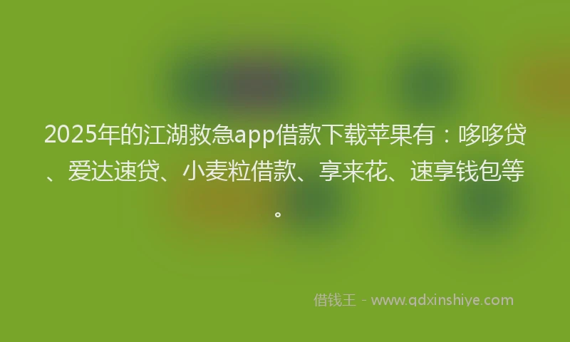 2025年的江湖救急app借款下载苹果有：哆哆贷、爱达速贷、小麦粒借款、享来花、速享钱包等。