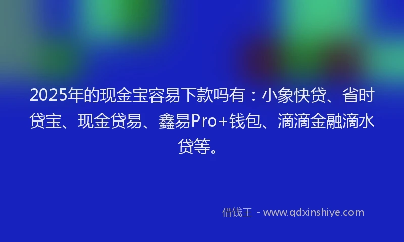 2025年的现金宝容易下款吗有：小象快贷、省时贷宝、现金贷易、鑫易Pro+钱包、滴滴金融滴水贷等。