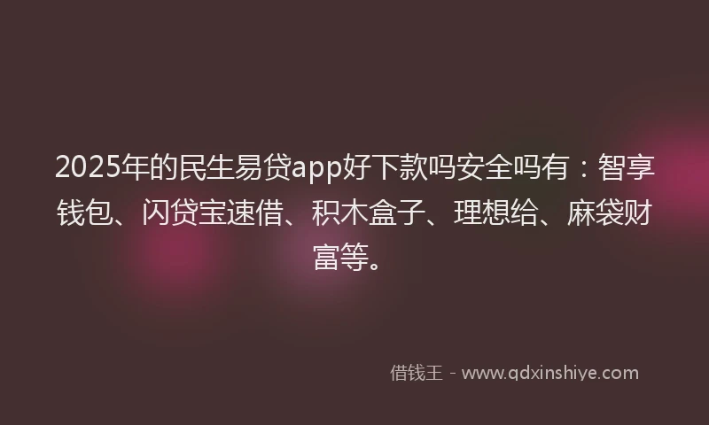 2025年的民生易贷app好下款吗安全吗有：智享钱包、闪贷宝速借、积木盒子、理想给、麻袋财富等。