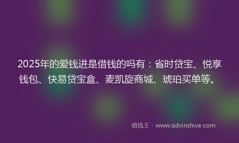 2025年的爱钱进是借钱的吗有：省时贷宝、悦享钱包、快易贷宝盒、麦凯旋商城、琥珀买单等。
