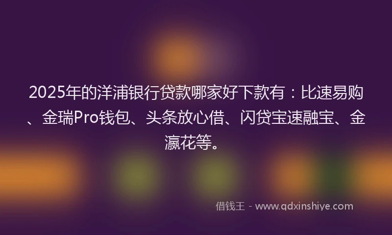 2025年的洋浦银行贷款哪家好下款有：比速易购、金瑞Pro钱包、头条放心借、闪贷宝速融宝、金瀛花等。