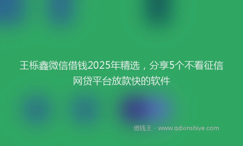 王栎鑫微信借钱2025年精选，分享5个不看征信网贷平台放款快的软件