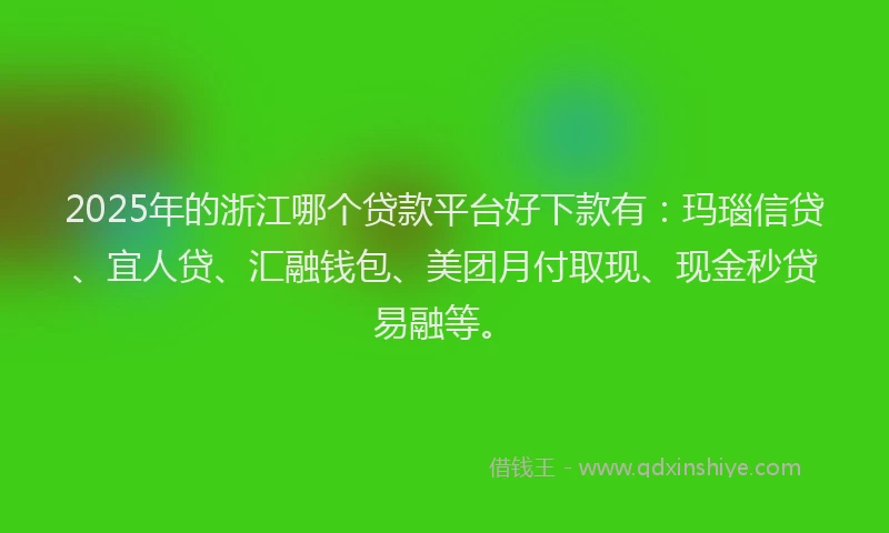 2025年的浙江哪个贷款平台好下款有：玛瑙信贷、宜人贷、汇融钱包、美团月付取现、现金秒贷易融等。