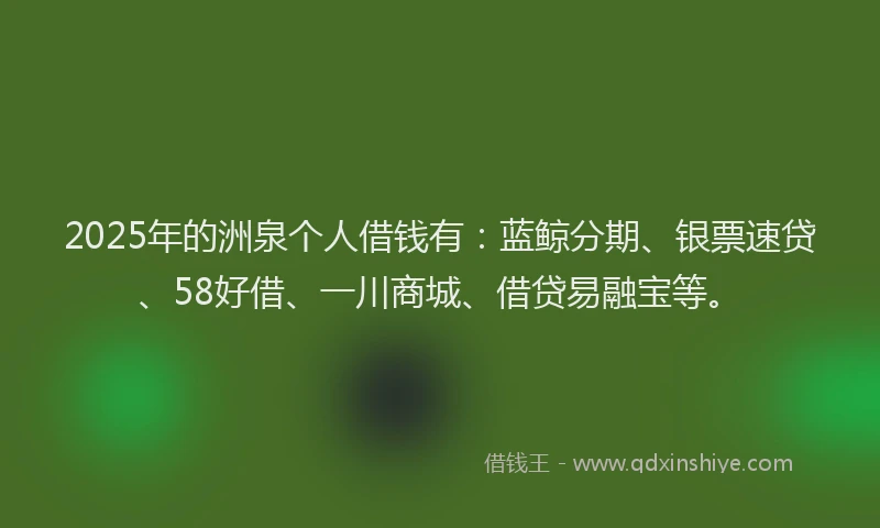 2025年的洲泉个人借钱有：蓝鲸分期、银票速贷、58好借、一川商城、借贷易融宝等。