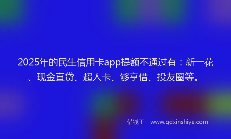 2025年的民生信用卡app提额不通过有：新一花、现金直贷、超人卡、够享借、投友圈等。