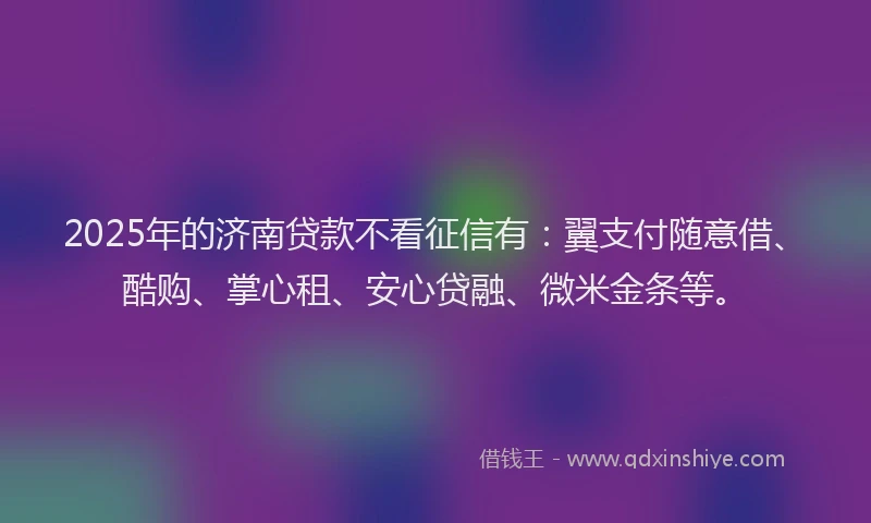2025年的济南贷款不看征信有：翼支付随意借、酷购、掌心租、安心贷融、微米金条等。