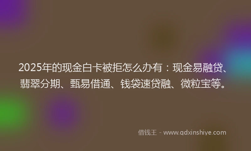 2025年的现金白卡被拒怎么办有：现金易融贷、翡翠分期、甄易借通、钱袋速贷融、微粒宝等。