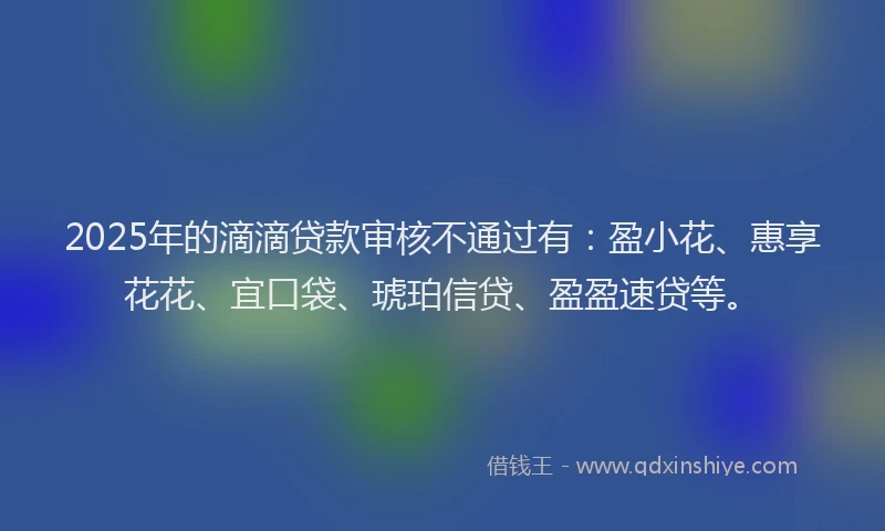 2025年的滴滴贷款审核不通过有：盈小花、惠享花花、宜口袋、琥珀信贷、盈盈速贷等。
