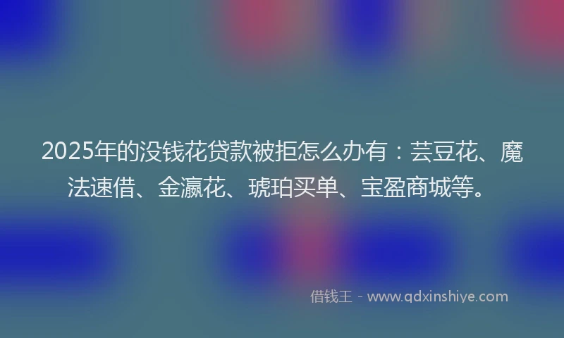2025年的没钱花贷款被拒怎么办有：芸豆花、魔法速借、金瀛花、琥珀买单、宝盈商城等。