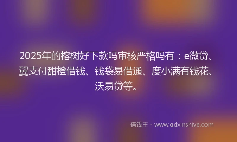 2025年的榕树好下款吗审核严格吗有：e微贷、翼支付甜橙借钱、钱袋易借通、度小满有钱花、沃易贷等。