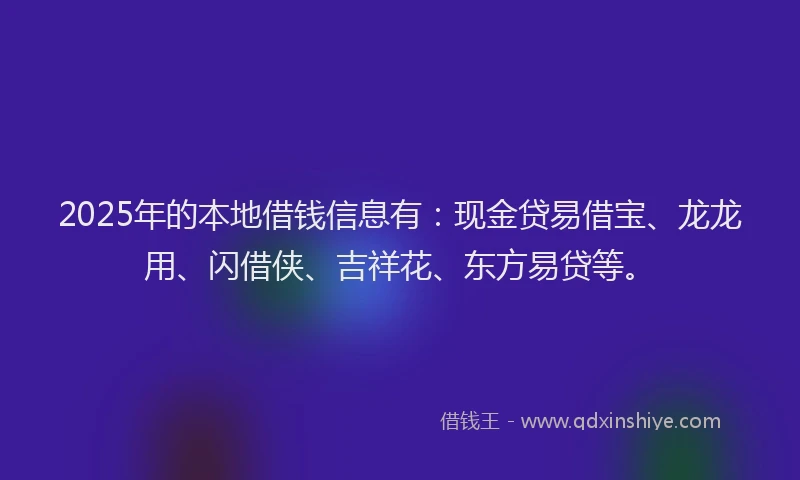 2025年的本地借钱信息有：现金贷易借宝、龙龙用、闪借侠、吉祥花、东方易贷等。