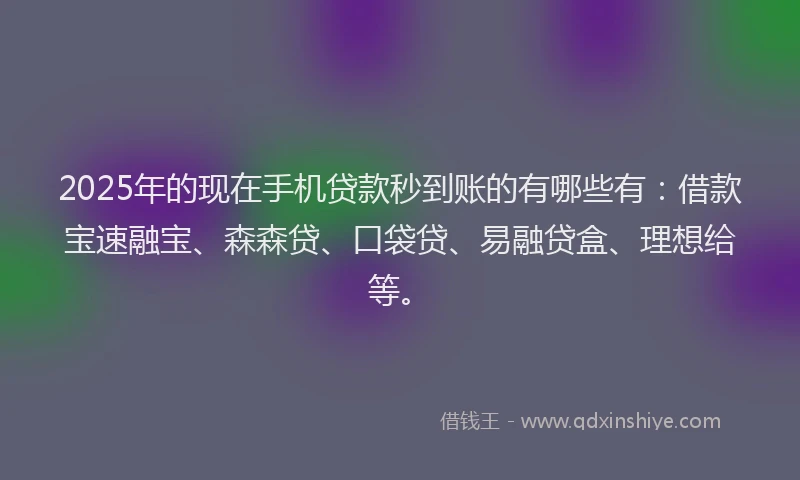 2025年的现在手机贷款秒到账的有哪些有：借款宝速融宝、森森贷、口袋贷、易融贷盒、理想给等。