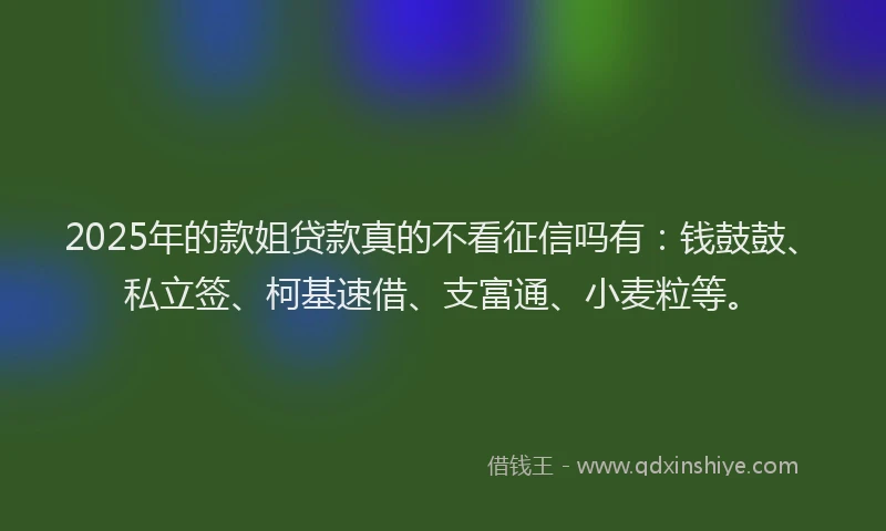 2025年的款姐贷款真的不看征信吗有：钱鼓鼓、私立签、柯基速借、支富通、小麦粒等。