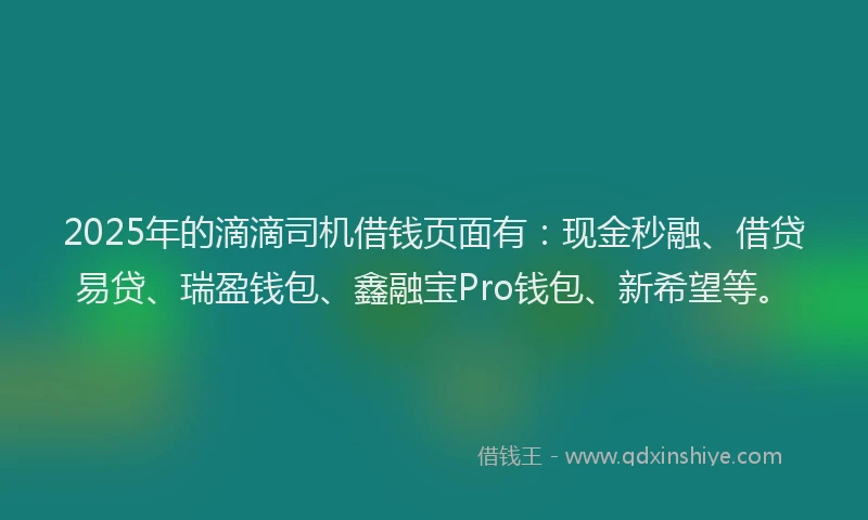 2025年的滴滴司机借钱页面有：现金秒融、借贷易贷、瑞盈钱包、鑫融宝Pro钱包、新希望等。