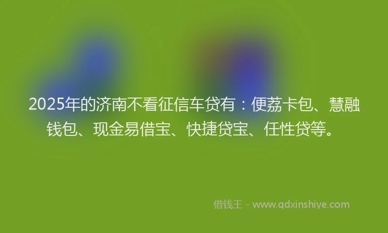 2025年的济南不看征信车贷有：便荔卡包、慧融钱包、现金易借宝、快捷贷宝、任性贷等。