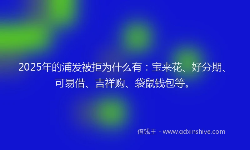 2025年的浦发被拒为什么有：宝来花、好分期、可易借、吉祥购、袋鼠钱包等。
