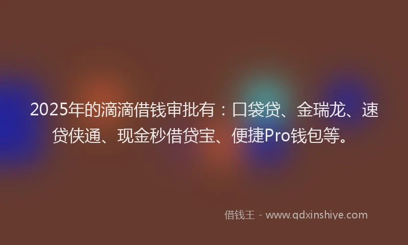 2025年的滴滴借钱审批有：口袋贷、金瑞龙、速贷侠通、现金秒借贷宝、便捷Pro钱包等。