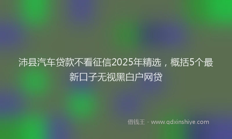 沛县汽车贷款不看征信2025年精选，概括5个最新口子无视黑白户网贷