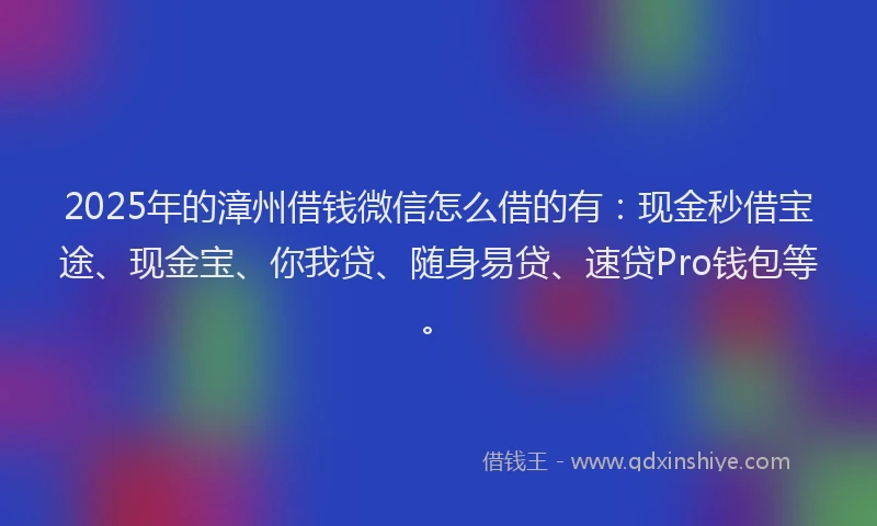 2025年的漳州借钱微信怎么借的有：现金秒借宝途、现金宝、你我贷、随身易贷、速贷Pro钱包等。