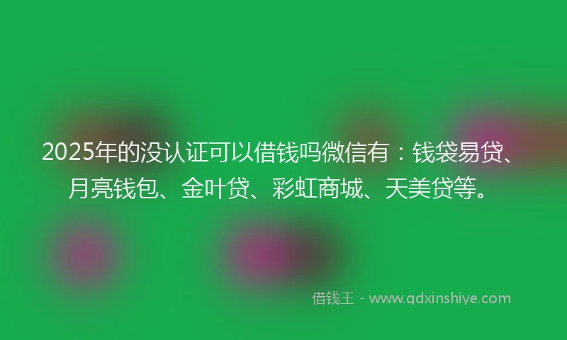 2025年的没认证可以借钱吗微信有：钱袋易贷、月亮钱包、金叶贷、彩虹商城、天美贷等。