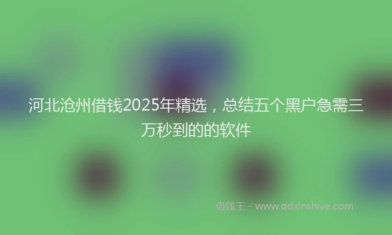 河北沧州借钱2025年精选，总结五个黑户急需三万秒到的的软件