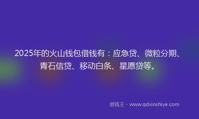 2025年的火山钱包借钱有：应急贷、微粒分期、青石信贷、移动白条、星愿贷等。