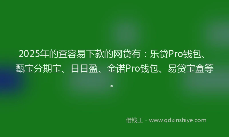 2025年的查容易下款的网贷有：乐贷Pro钱包、甄宝分期宝、日日盈、金诺Pro钱包、易贷宝盒等。