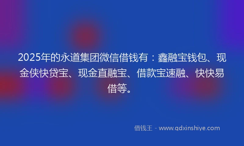 2025年的永道集团微信借钱有：鑫融宝钱包、现金侠快贷宝、现金直融宝、借款宝速融、快快易借等。
