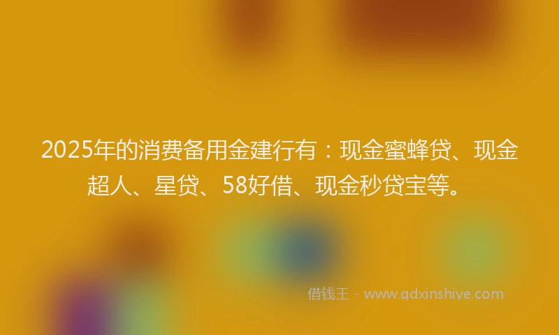 2025年的消费备用金建行有：现金蜜蜂贷、现金超人、星贷、58好借、现金秒贷宝等。
