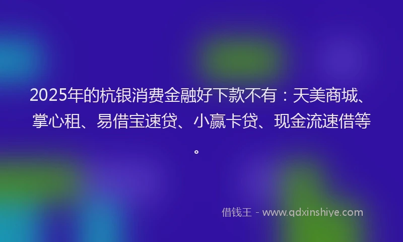 2025年的杭银消费金融好下款不有：天美商城、掌心租、易借宝速贷、小赢卡贷、现金流速借等。