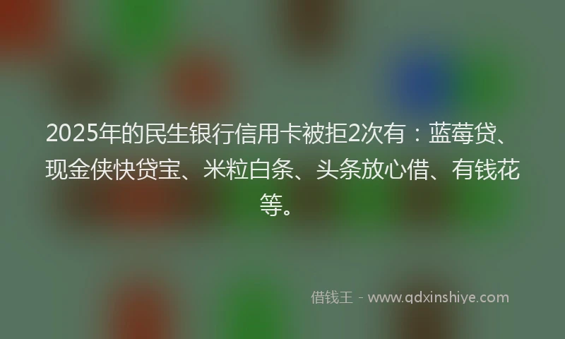 2025年的民生银行信用卡被拒2次有：蓝莓贷、现金侠快贷宝、米粒白条、头条放心借、有钱花等。