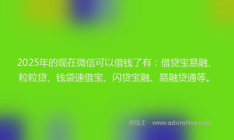 2025年的现在微信可以借钱了有：借贷宝易融、粒粒贷、钱袋速借宝、闪贷宝融、易融贷通等。