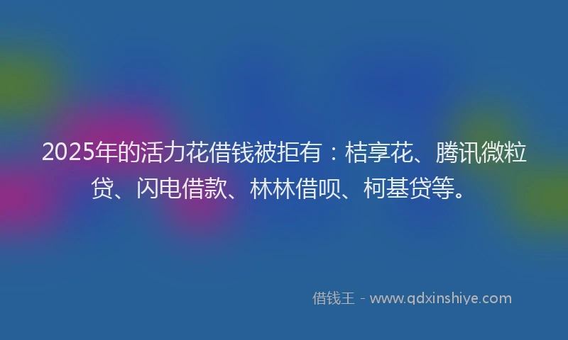 2025年的活力花借钱被拒有：桔享花、腾讯微粒贷、闪电借款、林林借呗、柯基贷等。