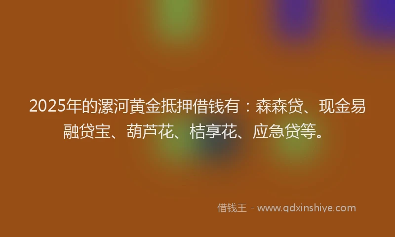 2025年的漯河黄金抵押借钱有：森森贷、现金易融贷宝、葫芦花、桔享花、应急贷等。