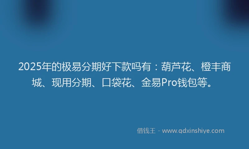 2025年的极易分期好下款吗有：葫芦花、橙丰商城、现用分期、口袋花、金易Pro钱包等。