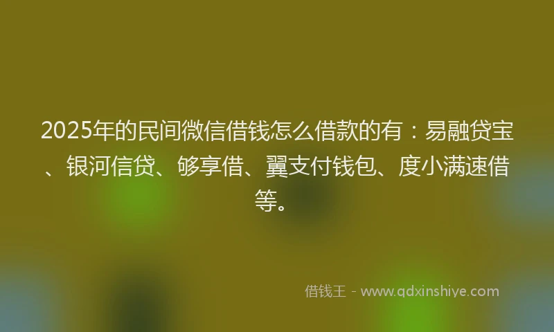 2025年的民间微信借钱怎么借款的有：易融贷宝、银河信贷、够享借、翼支付钱包、度小满速借等。