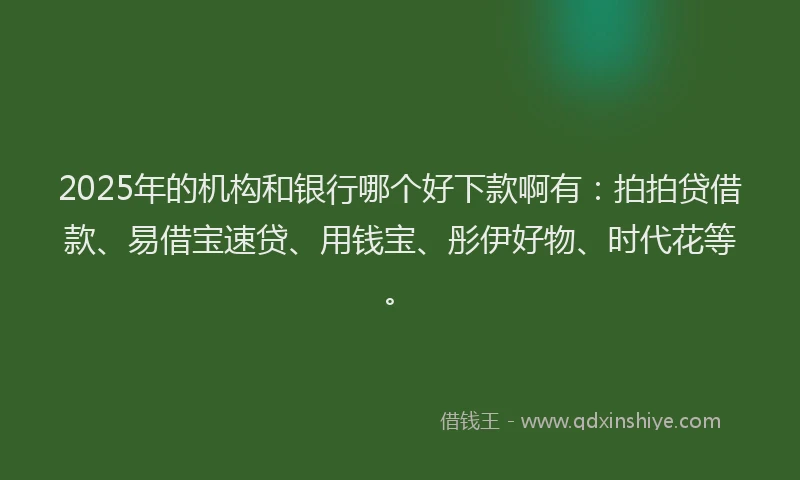 2025年的机构和银行哪个好下款啊有：拍拍贷借款、易借宝速贷、用钱宝、彤伊好物、时代花等。