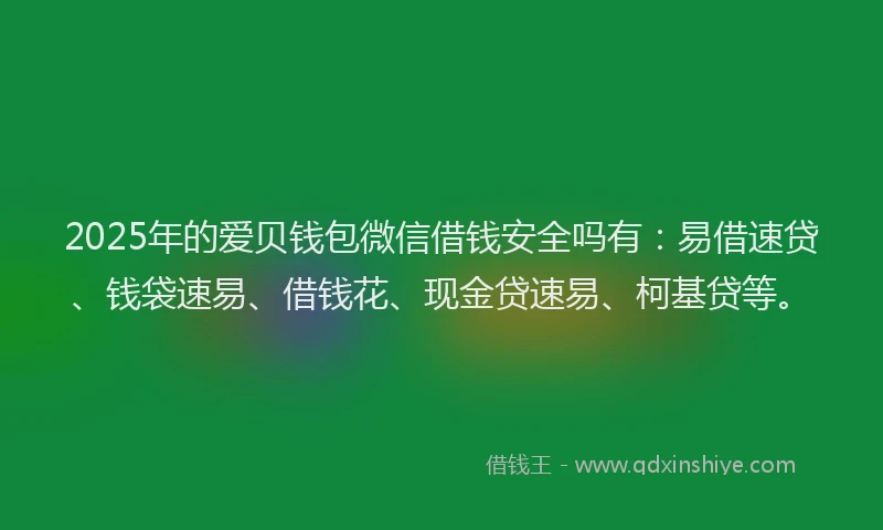 2025年的爱贝钱包微信借钱安全吗有：易借速贷、钱袋速易、借钱花、现金贷速易、柯基贷等。