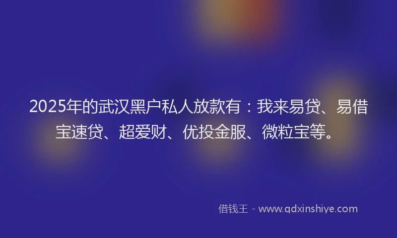 2025年的武汉黑户私人放款有：我来易贷、易借宝速贷、超爱财、优投金服、微粒宝等。